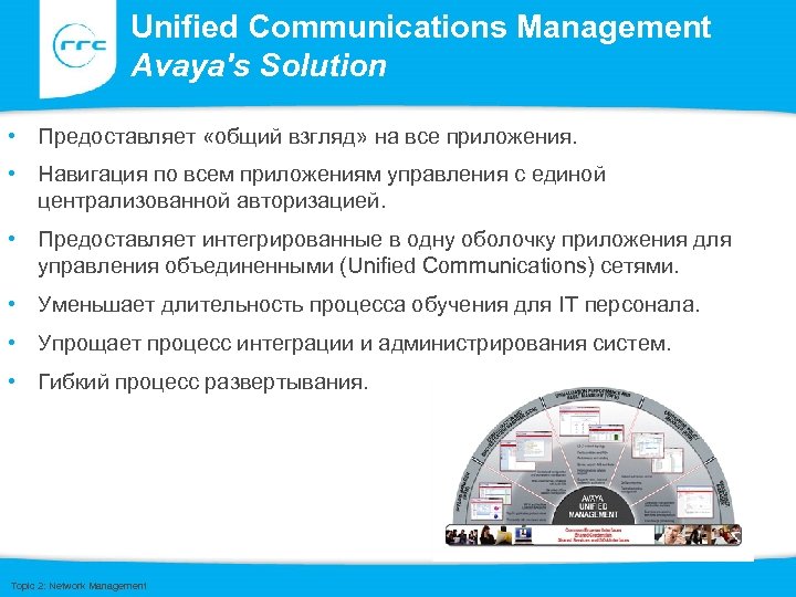 Unified Communications Management Avaya's Solution • Предоставляет «общий взгляд» на все приложения. • Навигация