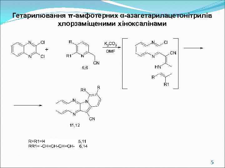 Гетарилювання π-амфотерних α-азагетарилацетонітрилів хлорзаміщеними хіноксалінами 5 