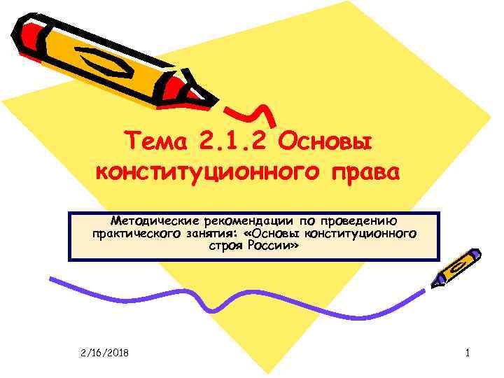 Тема 2. 1. 2 Основы конституционного права Методические рекомендации по проведению практического занятия: «Основы