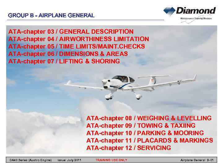 GROUP B - AIRPLANE GENERAL ATA-chapter 03 / GENERAL DESCRIPTION ATA-chapter 04 / AIRWORTHINESS