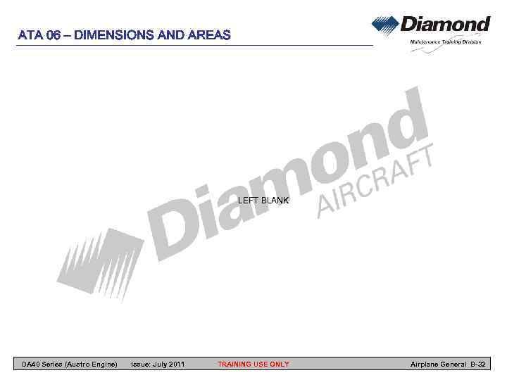 ATA 06 – DIMENSIONS AND AREAS LEFT BLANK DA 40 Series (Austro Engine) Issue: