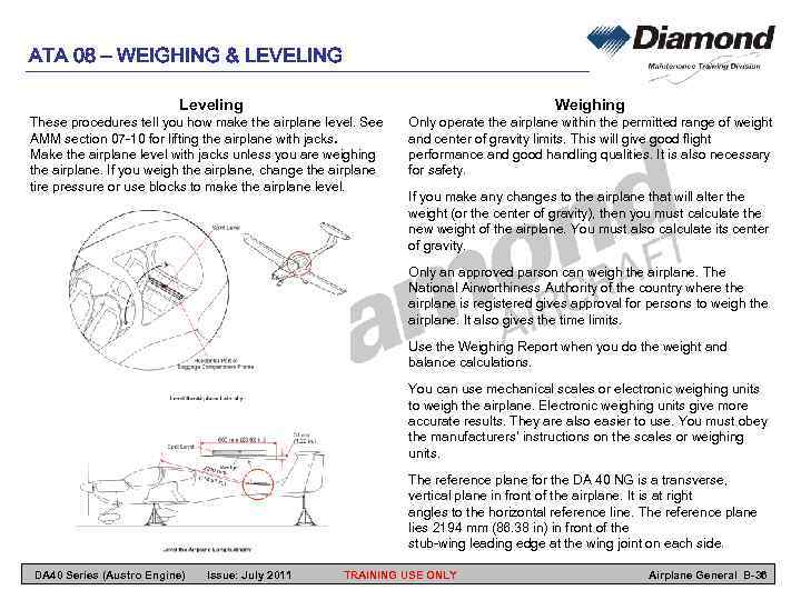 ATA 08 – WEIGHING & LEVELING Leveling Weighing These procedures tell you how make