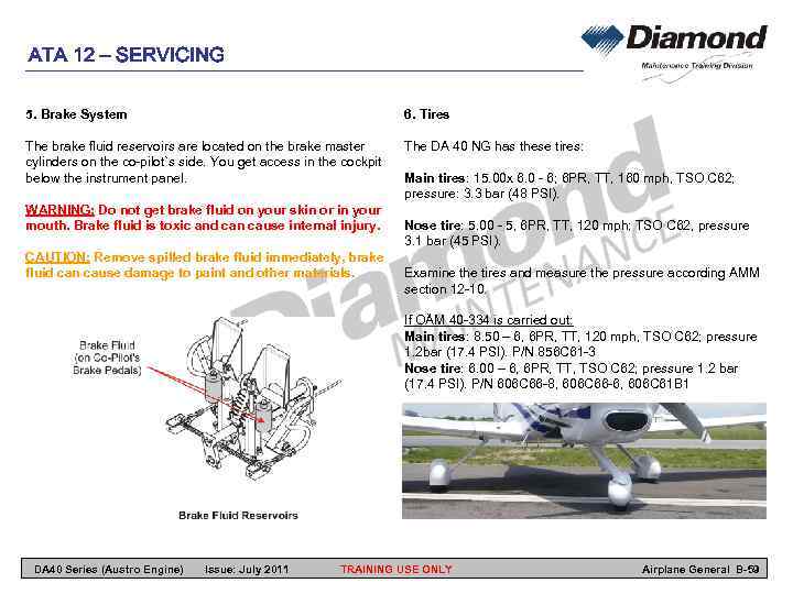 ATA 12 – SERVICING 5. Brake System 6. Tires The brake fluid reservoirs are