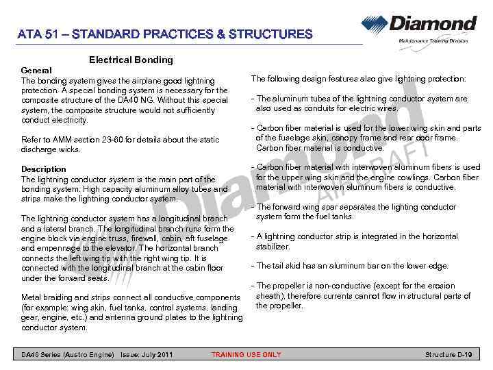 ATA 51 – STANDARD PRACTICES & STRUCTURES Electrical Bonding General The bonding system gives