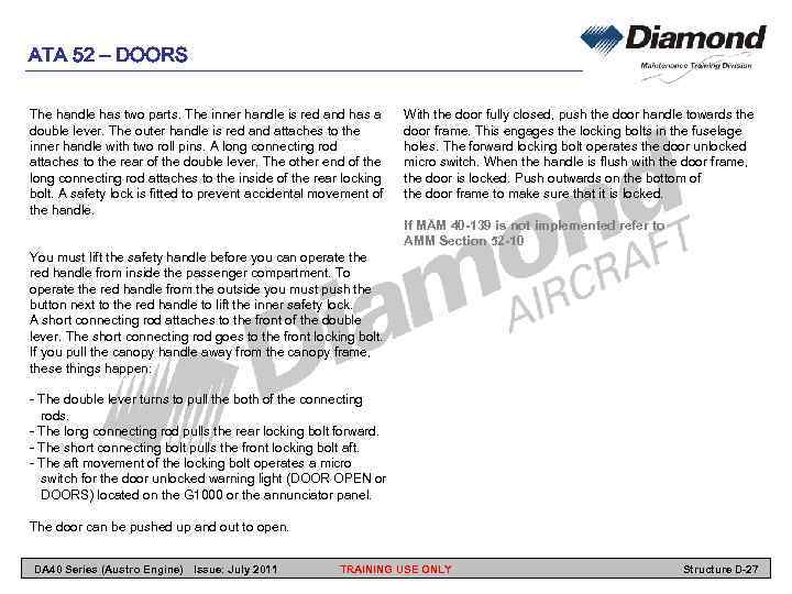 ATA 52 – DOORS The handle has two parts. The inner handle is red