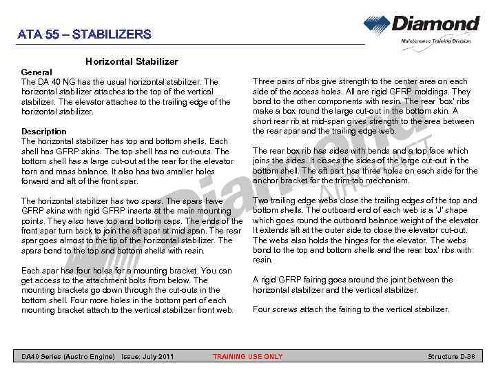 ATA 55 – STABILIZERS Horizontal Stabilizer General The DA 40 NG has the usual