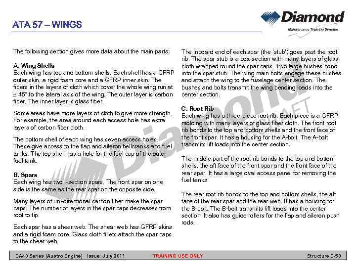 ATA 57 – WINGS The following section gives more data about the main parts: