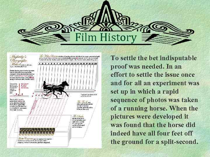 Film History To settle the bet indisputable proof was needed. In an effort to