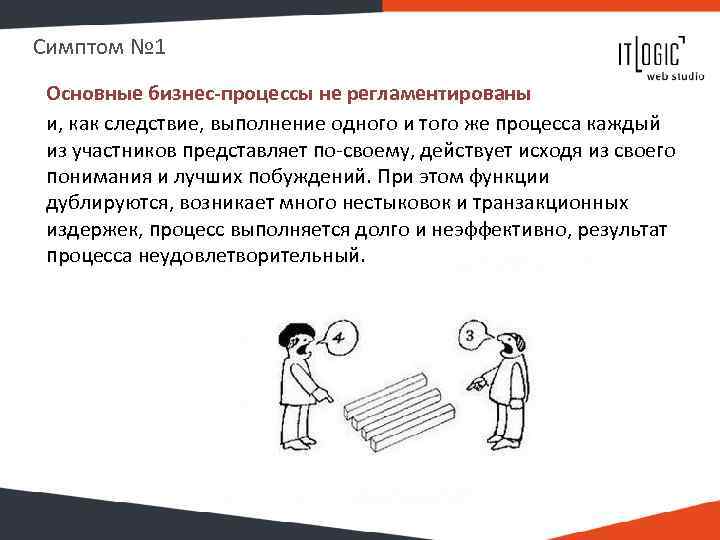 Симптом № 1 Основные бизнес-процессы не регламентированы и, как следствие, выполнение одного и того