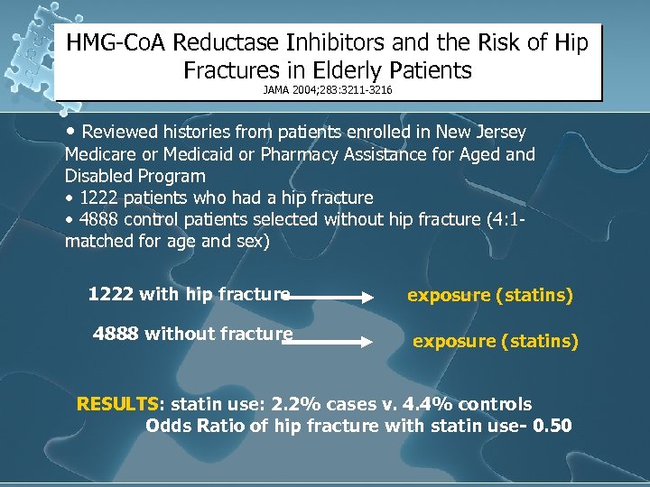 HMG-Co. A Reductase Inhibitors and the Risk of Hip Fractures in Elderly Patients JAMA