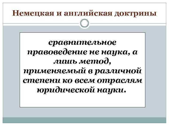 Немецкая и английская доктрины сравнительное правоведение не наука, а лишь метод, применяемый в различной