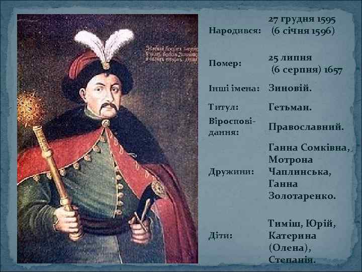 27 грудня 1595 Народився: (6 січня 1596) Помер: 25 липня (6 серпня) 1657 Інші