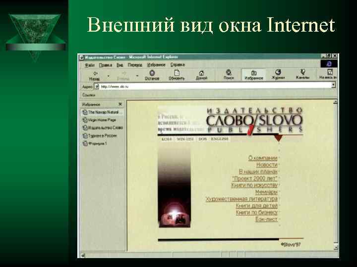 Внешний вид окна Internet 