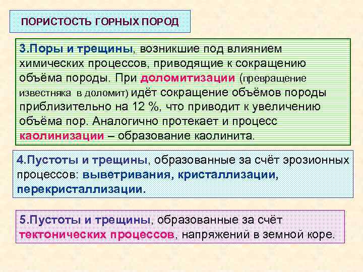 ПОРИСТОСТЬ ГОРНЫХ ПОРОД 3. Поры и трещины, возникшие под влиянием химических процессов, приводящие к