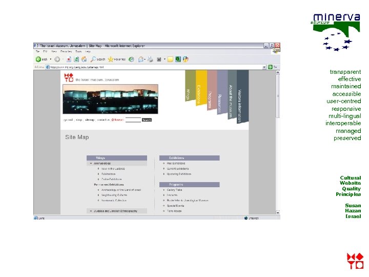 transparent effective maintained accessible user-centred responsive multi-lingual interoperable managed preserved Cultural Website Quality Principles