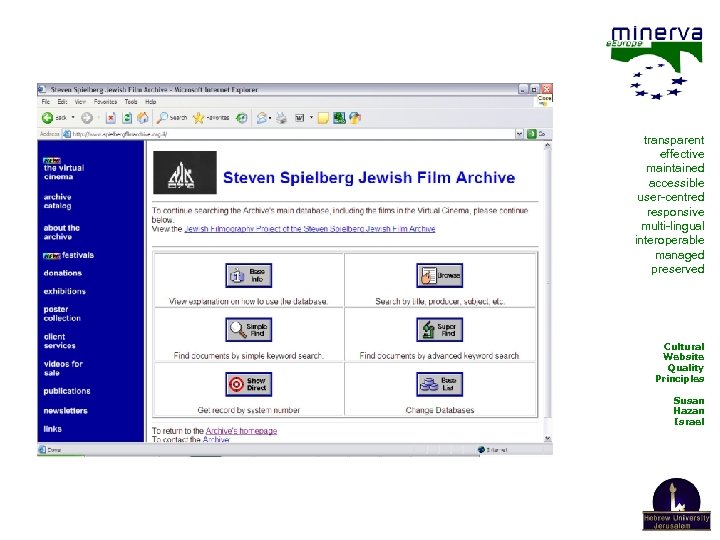 transparent effective maintained accessible user-centred responsive multi-lingual interoperable managed preserved Cultural Website Quality Principles
