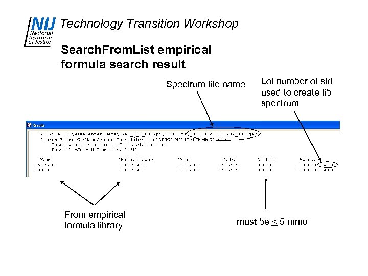 Technology Transition Workshop Search. From. List empirical formula search result Spectrum file name From