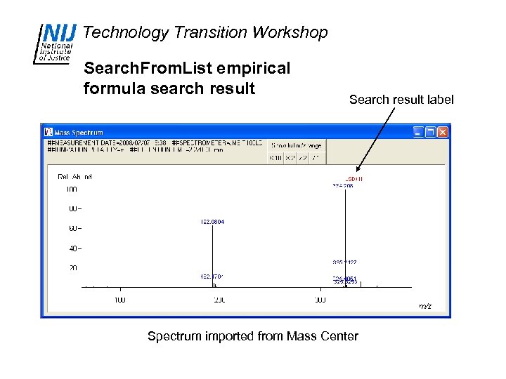 Technology Transition Workshop Search. From. List empirical formula search result Search result label Spectrum