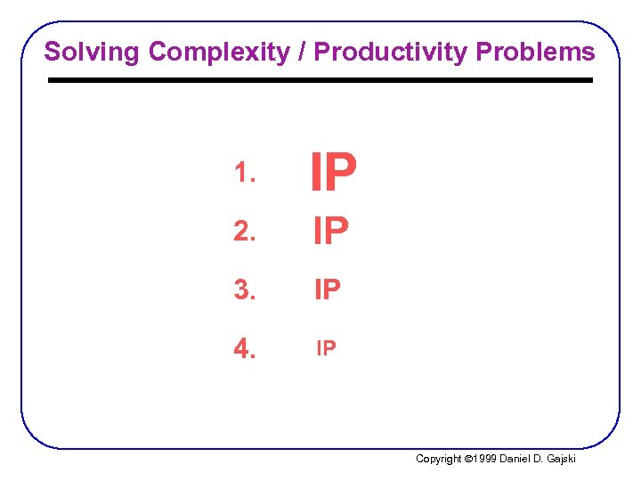 Solving Complexity / Productivity Problems 1. IP 2. IP 3. IP 4. IP Copyright