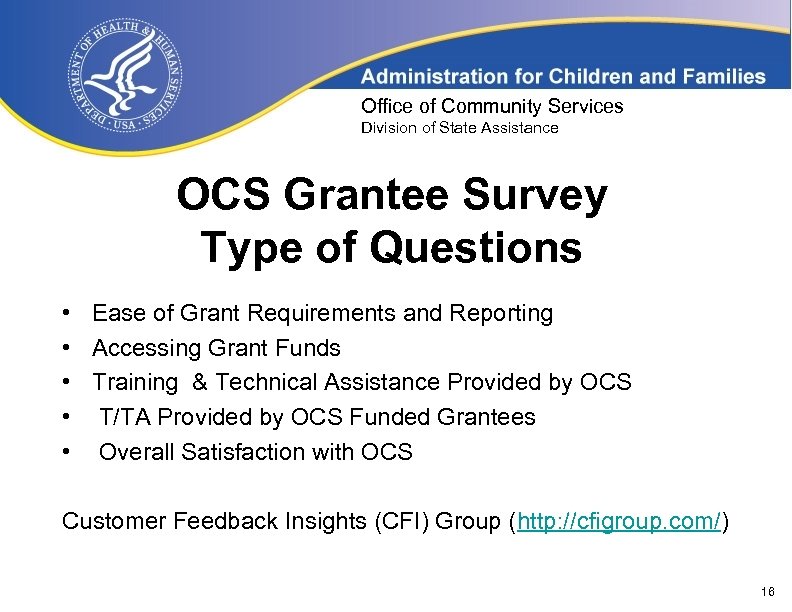 Office of Community Services Division of State Assistance OCS Grantee Survey Type of Questions