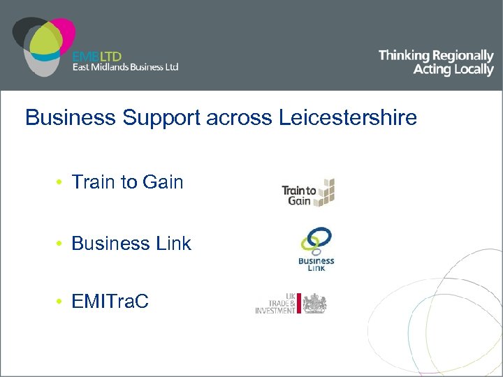 Business Support across Leicestershire • Train to Gain • Business Link • EMITra. C