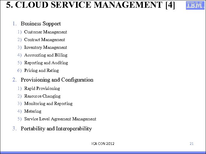 5. CLOUD SERVICE MANAGEMENT [4] 1. Business Support 1) Customer Management 2) Contract Management