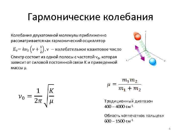 Гармонические колебания • Традиционный диапазон 400 – 4000 см-1 Область «отпечатков пальцев» 600 –