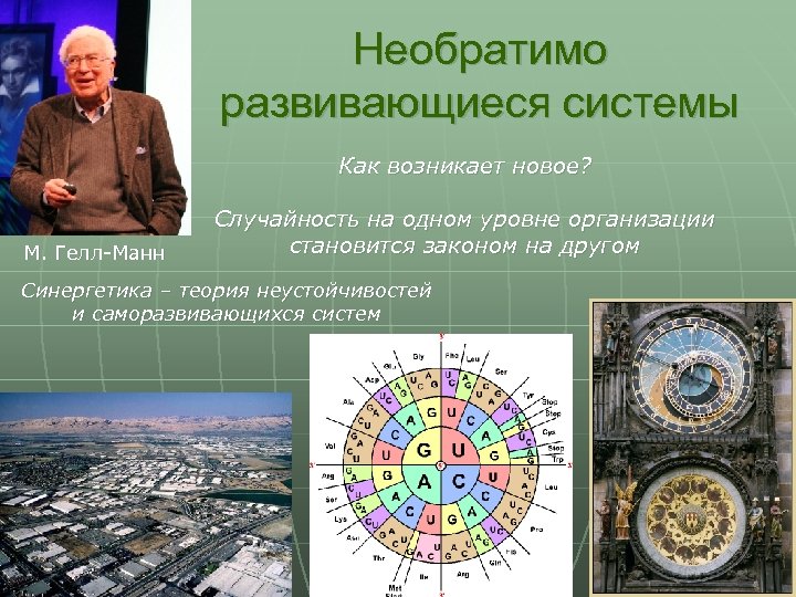 Необратимо развивающиеся системы Как возникает новое? М. Гелл-Манн Случайность на одном уровне организации становится