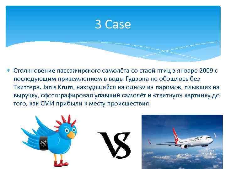 3 Case Столкновение пассажирского самолёта со стаей птиц в январе 2009 с последующим приземлением