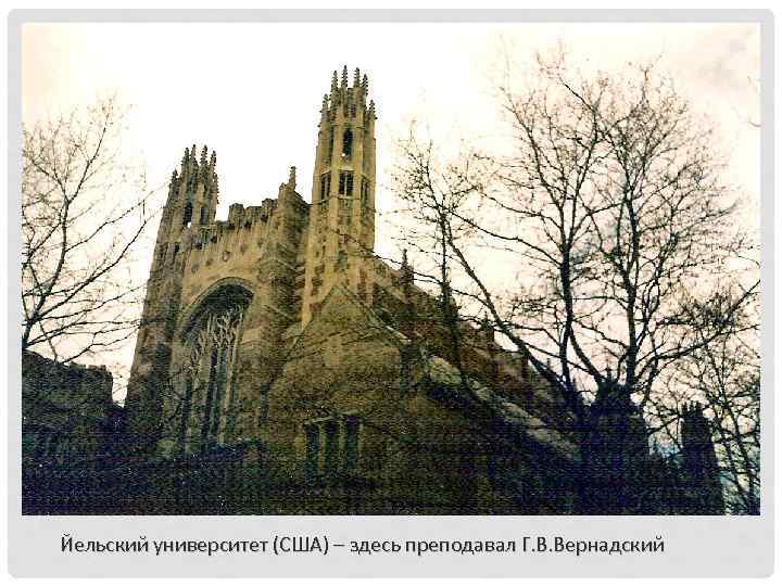 Йельский университет (США) – здесь преподавал Г. В. Вернадский 