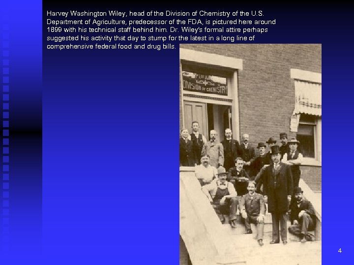 Harvey Washington Wiley, head of the Division of Chemistry of the U. S. Department