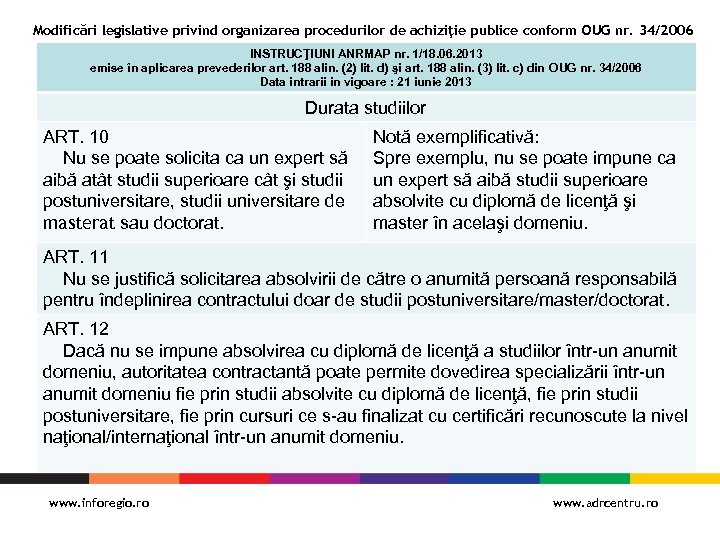 Modificări legislative privind organizarea procedurilor de achiziţie publice conform OUG nr. 34/2006 INSTRUCŢIUNI ANRMAP