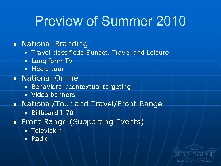 Preview of Summer 2010 n National Branding • Travel classifieds-Sunset, Travel and Leisure •