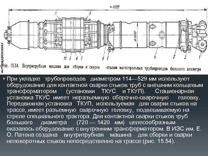 § При укладке трубопроводов диаметром 114— 529 мм используют оборудование для контактной сварки стыков