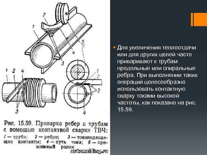 § Для увеличения теплоотдачи или для других целей часто привают к трубам продольные или