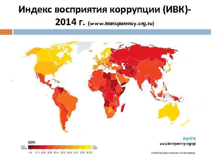 Индекс восприятия коррупции (ИВК)2014 г. (www. transparency. org. ru) 