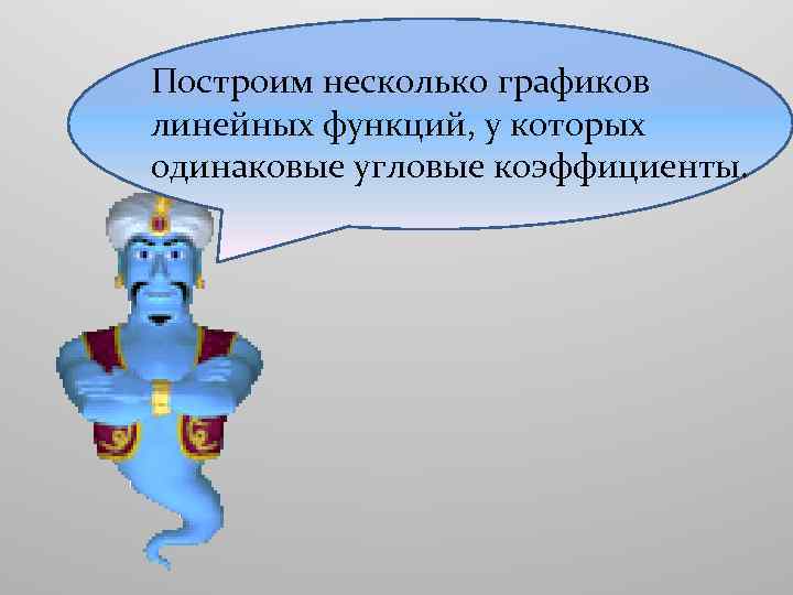 Построим несколько графиков линейных функций, у которых одинаковые угловые коэффициенты. 