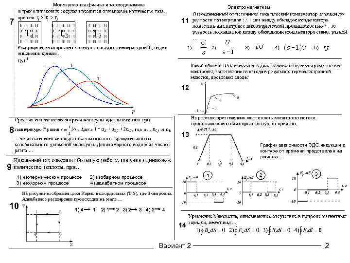 Молекулярная физика и термодинамика Электромагнетизм 11 7 1) 2) 3) 4) 5) 12 8