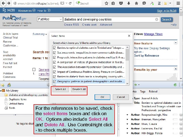 For the references to be saved, check the select Items boxes and click on