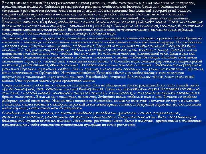 В то время как Ammonoidea совершенствовали свою раковину, чтобы сэкономить силы на поддержание плавучести,