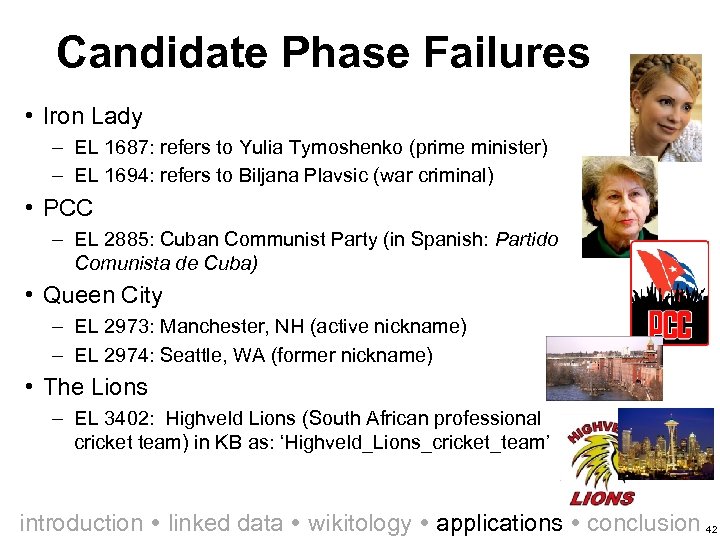 Candidate Phase Failures • Iron Lady – EL 1687: refers to Yulia Tymoshenko (prime