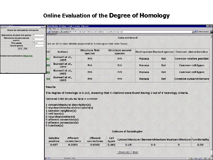 Online Evaluation of the Degree of Homology 