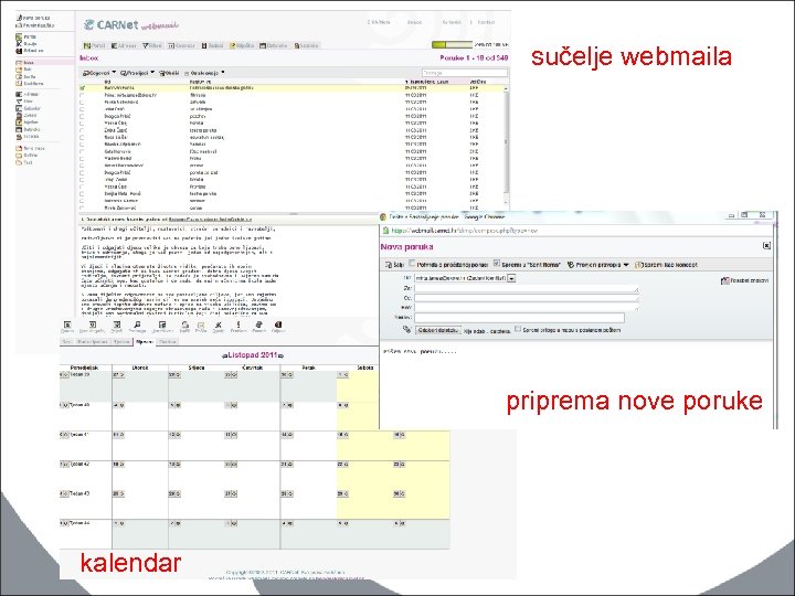sučelje webmaila priprema nove poruke kalendar 
