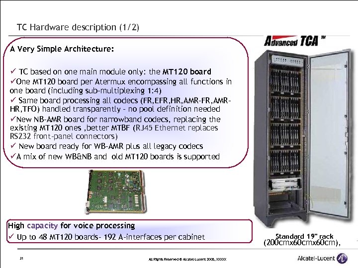 TC Hardware description (1/2) A Very Simple Architecture: ü TC based on one main