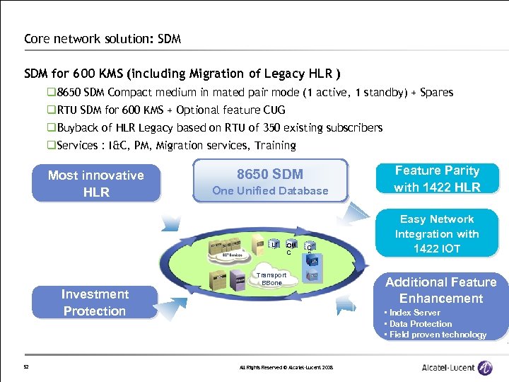 Core network solution: SDM for 600 KMS (including Migration of Legacy HLR ) q