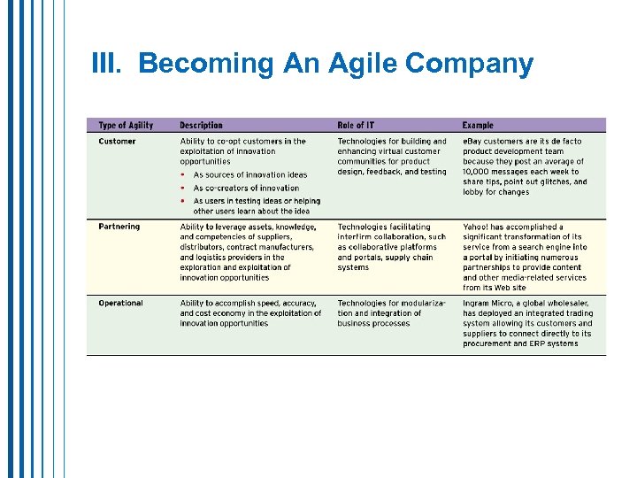 III. Becoming An Agile Company 