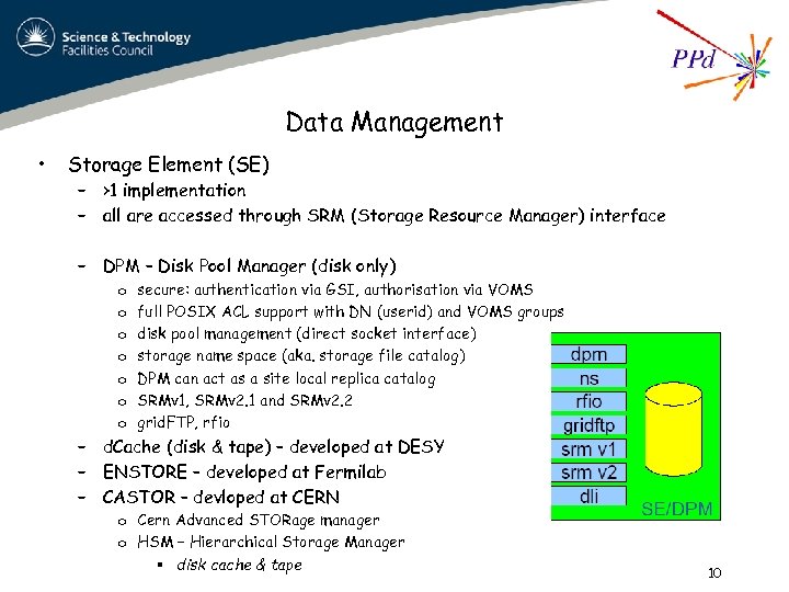 Data Management • Storage Element (SE) – >1 implementation – all are accessed through