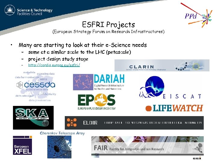 ESFRI Projects (European Strategy Forum on Research Infrastructures) • Many are starting to look