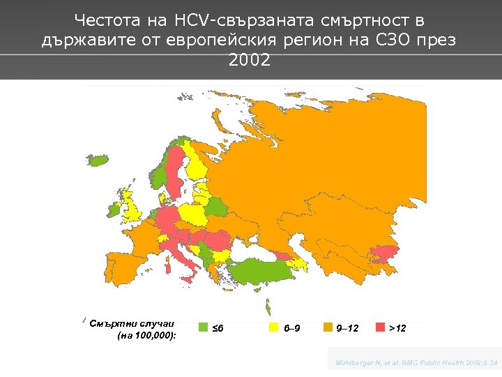 Честота на HCV-свързаната смъртност в държавите от европейския регион на СЗО през 2002 Смъртни