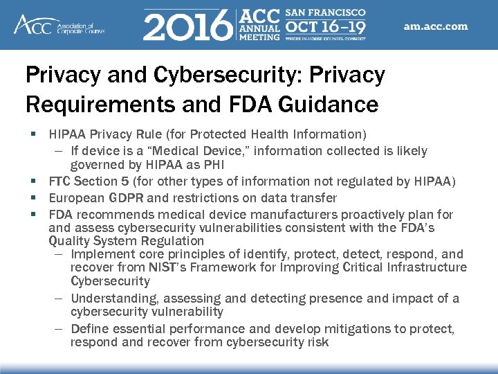 Privacy and Cybersecurity: Privacy Requirements and FDA Guidance § HIPAA Privacy Rule (for Protected